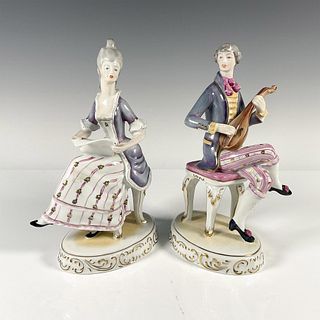 2pc Hollohaza Porcelain Figurines, Musical Couple