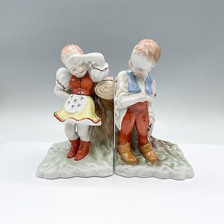 Pair of Herend Porcelain Girl and Boy Bookends