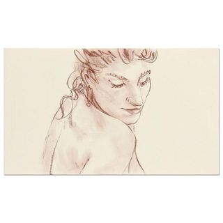 Charles Lynn Bragg, "Coy" Original Conte Drawing on Board, Hand Signed with Letter of Authenticity