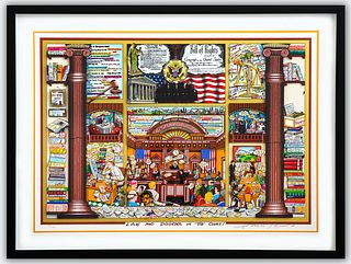 Charles Fazzino- 3D Construction Silkscreen Serigraph "Law and Disorder in the Court! (Yellow)"