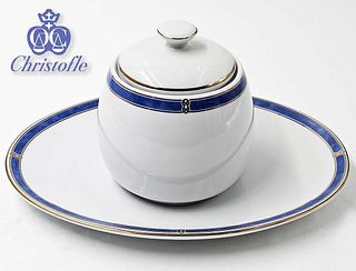 Lided Sugar Bowl With Oval Saucer Christofle Porcelain
