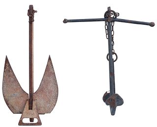 (2) PATINATED IRON SHIP'S ANCHORS, EARLY 20TH C.
