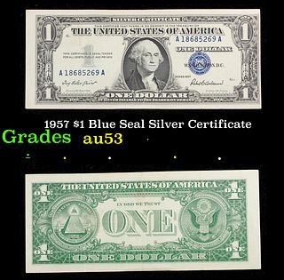 1957 $1 Blue Seal Silver Certificate Grades Select AU