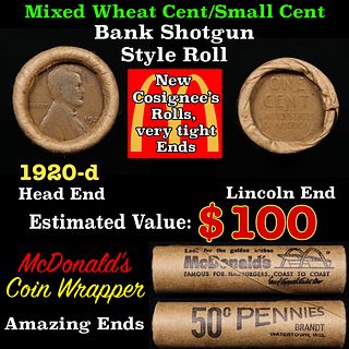 Lincoln Wheat Cent 1c Mixed Roll Orig Brandt McDonalds Wrapper, 1920-d end, Wheat other end