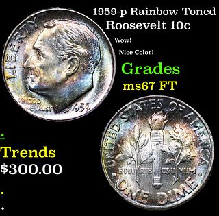1959-p Roosevelt Dime Rainbow Toned 10c Grades GEM++ FT