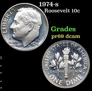 Proof 1974-s Roosevelt Dime 10c Grades GEM++ Proof Deep Cameo
