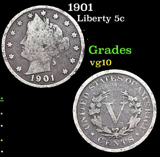 1901 Liberty Nickel 5c Grades vg+