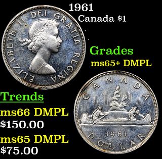 1961 Canada Silver Dollar 1 Grades GEM+ DMPL