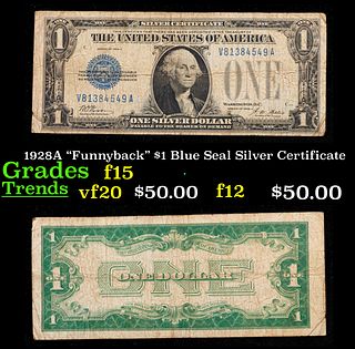 1928A "Funnyback" $1 Blue Seal Silver Certificate Grades f+