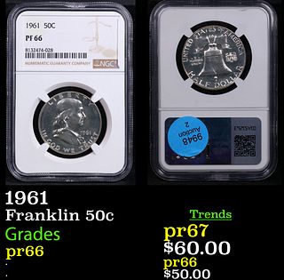 Proof NGC 1961 Franklin Half Dollar 50c Graded pr66 By NGC