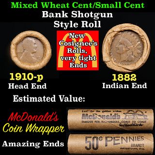 Small Cent Mixed Roll Orig Brandt McDonalds Wrapper, 1910-p Lincoln Wheat end, 1882 Indian other end, 50c