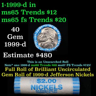 BU Shotgun Jefferson 5c roll, 1999-p 40 pcs N.F. String & Son $2 Nickel Wrapper