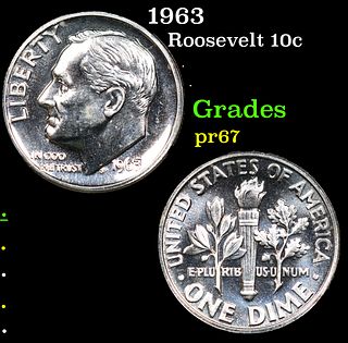Proof 1963 Roosevelt Dime 10c Grades GEM++ Proof