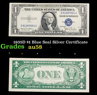 1935D $1 Blue Seal Silver Certificate Grades Choice AU/BU Slider