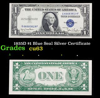 1935D $1 Blue Seal Silver Certificate Grades Select CU