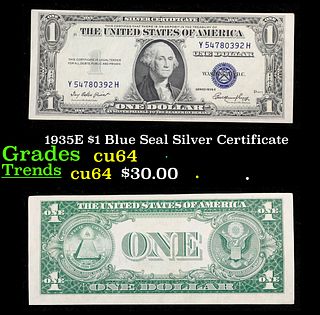 1935E $1 Blue Seal Silver Certificate Grades Choice CU