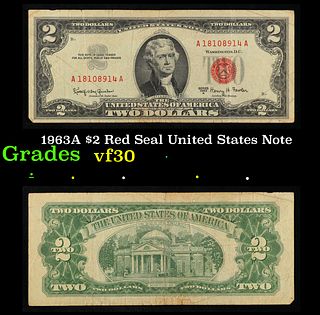 1963A $2 Red Seal United States Note Grades vf++