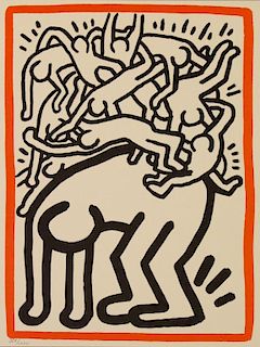 HARING, Keith. "Fight Aids" 1990 Lithograph.