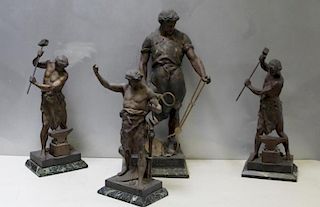 Lot of 4 Patinated White Metal Industrial