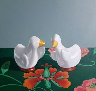 MAUREEN O'CONNOR '81, Ducks on Green Floral Fabric
