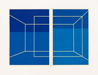KATE SHEPHERD, Lit Lines on Four Blues, One Transparent Wall