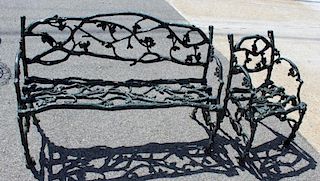 Wrought Iron Branch Form  Bench and Chair.