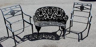 Victorian Cast Iron Bench and a Pair of Arm Chairs