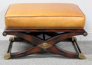 Leather Neoclassical Style Bench.