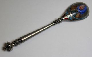 SILVER. Russian Silver and Enamel Decorated Spoon.