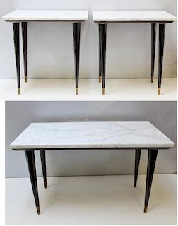 Midcentury Set of 3 Marble Top End Tables.