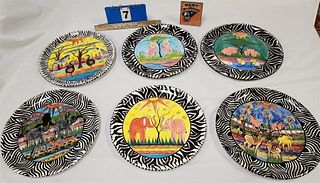 Tray 6 Hand Ptd Chargers made In Zimbabwe For Penzo Wall Artist Sgnd 12 3/4" Diam