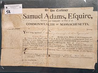 1796 Document Samuel Adams GovernorAnd Commander In Chief Of The Commonwealth Of Mass Sgnd By Lawyer Samuel  Adams + Governor John Avery 9" X 14 1/2"