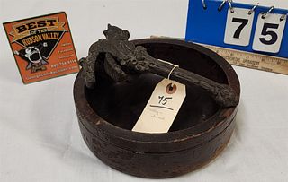 Bradley And Hubbard Metal Nut Cracker + Wooden Bowl For The Sesqui Centennial International Expo Phil 1926 10"H X 7"W X 4 1/2"D