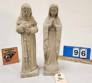 Pr Cast Cement Statues- St Francis + Mary 14 1/2"