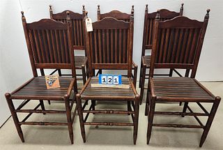Set 6- 1878 Patent Maple + Walnut Slat Back + Seat Chairs