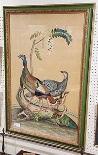 Framed Chinese Ptg Family Of Turkeys 43 1/2" X 27"