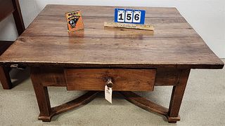 19th C Walnut 1 Drawer Coffee Table 18 1/2"H X 39"W X 34"D Made From An Old Table Cut Down