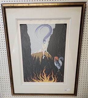 Framed Pencil Sgnd Erte Seriograph The French Rooster 29 1/2" X 20 1/2" From Circle Gallery