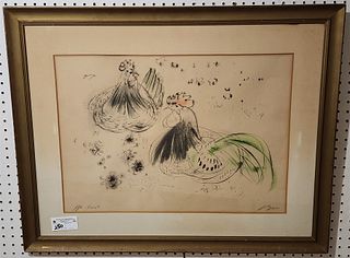 Framed Litho Of Chicken Pencil Sgnd 17" X 24"