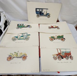 Folio W/ 7-14" X 22 1/2" Vintage Handcolored Car Prints + 5- 8" X 10" By Clarence M. Hornung