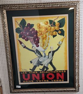 Framed Poster Union Les Vins Selectionnes Dans Voter Verre By Roby '50 43" X 32 1/2"