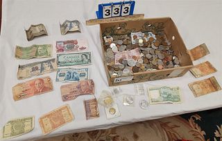 Lot Foreign Coins + Currency 