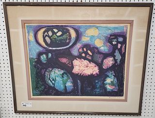 Framed  Abstract Litho "Glodende Vekct" Pencil Sgnd Balle '65 20" X 26" 208/210