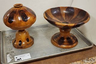 Tray 2 Turned Wooden Pcs Compote 6 1/2"H X 9" Diam + Whimsey 9"H X 6" Diam