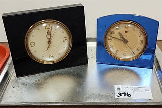 Tray 2 Deco Dresser Clocks GE- Black Glass 5 1/2" X 6 1/2" + Blueglass 5" X 5"