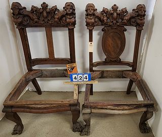 Pr C1915 Carved Mahog Chair Frames 40 1/2"H X 23"W