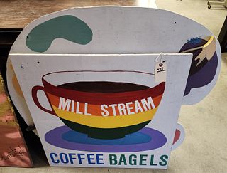 Lot 2 Wooden Signs Millstream Coffee Bagels 30" Sq + Woodstock Undiscovered 37" X 39"