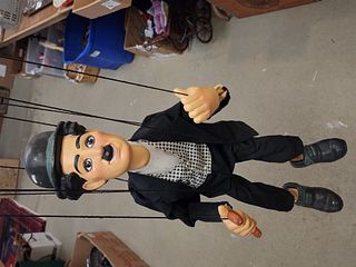 Bx Charlie Chaplin Puppet Wooden + Jointed 