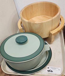Tray Arrow Stone Casserole + Liner + Wooden Salad Bowl + Stand