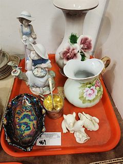 Tray Sterl Cup + Spoon 2.02 Ozt, 2 Figurines NAO + Nadal, Capodimonte Vase, Pitcher, Lenox Figurines, Etc